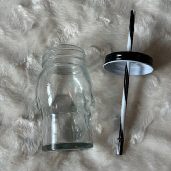 - Halloween Skull Mason Jar Drinking Glass with Straw & Lid NWOT - Picture 4 of 10